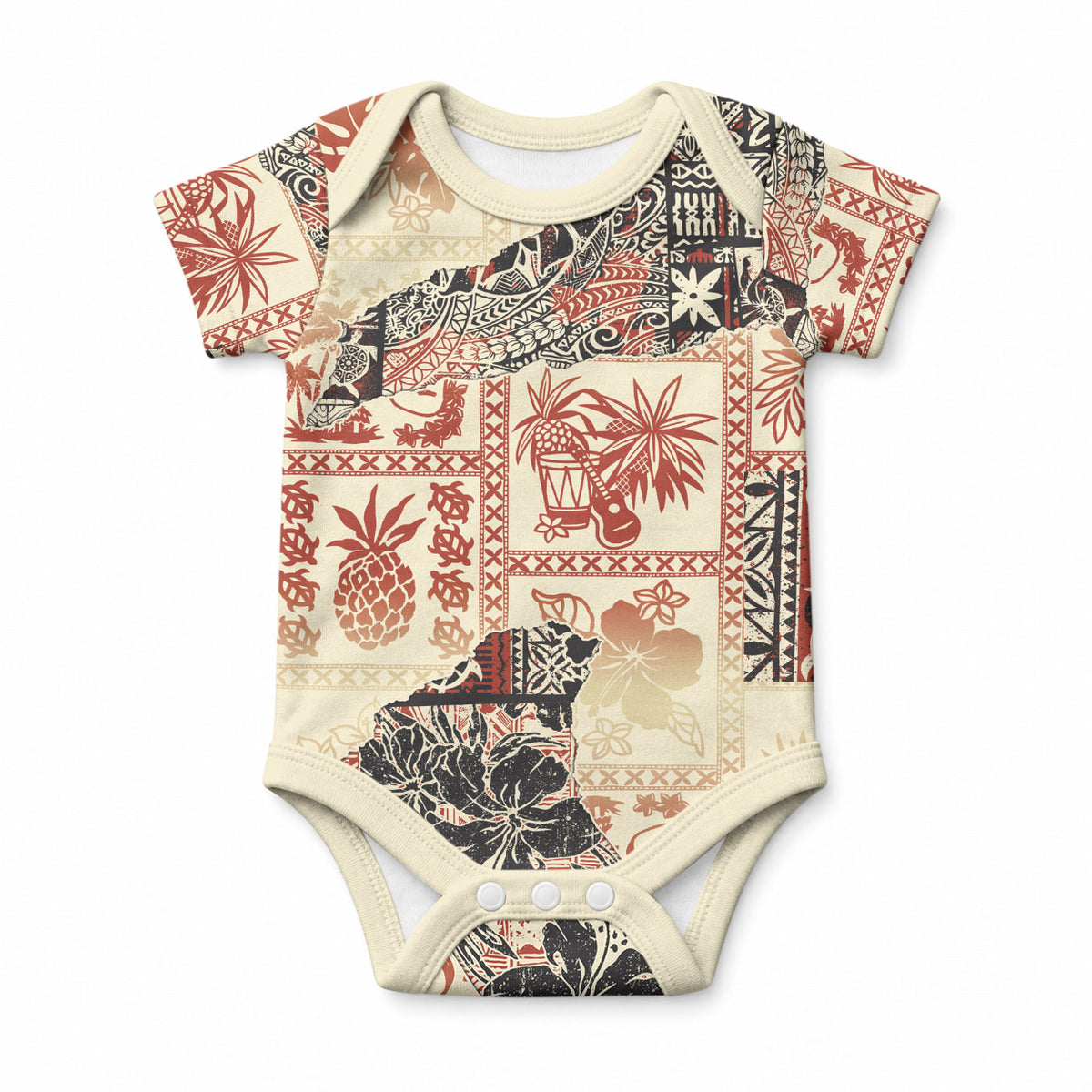 Hawaii Baby Onesie Aloha Tribal Pattern Beige Version LT9 Beige - Polynesian Pride