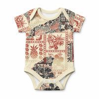 Hawaii Baby Onesie Aloha Tribal Pattern Beige Version LT9 Beige - Polynesian Pride