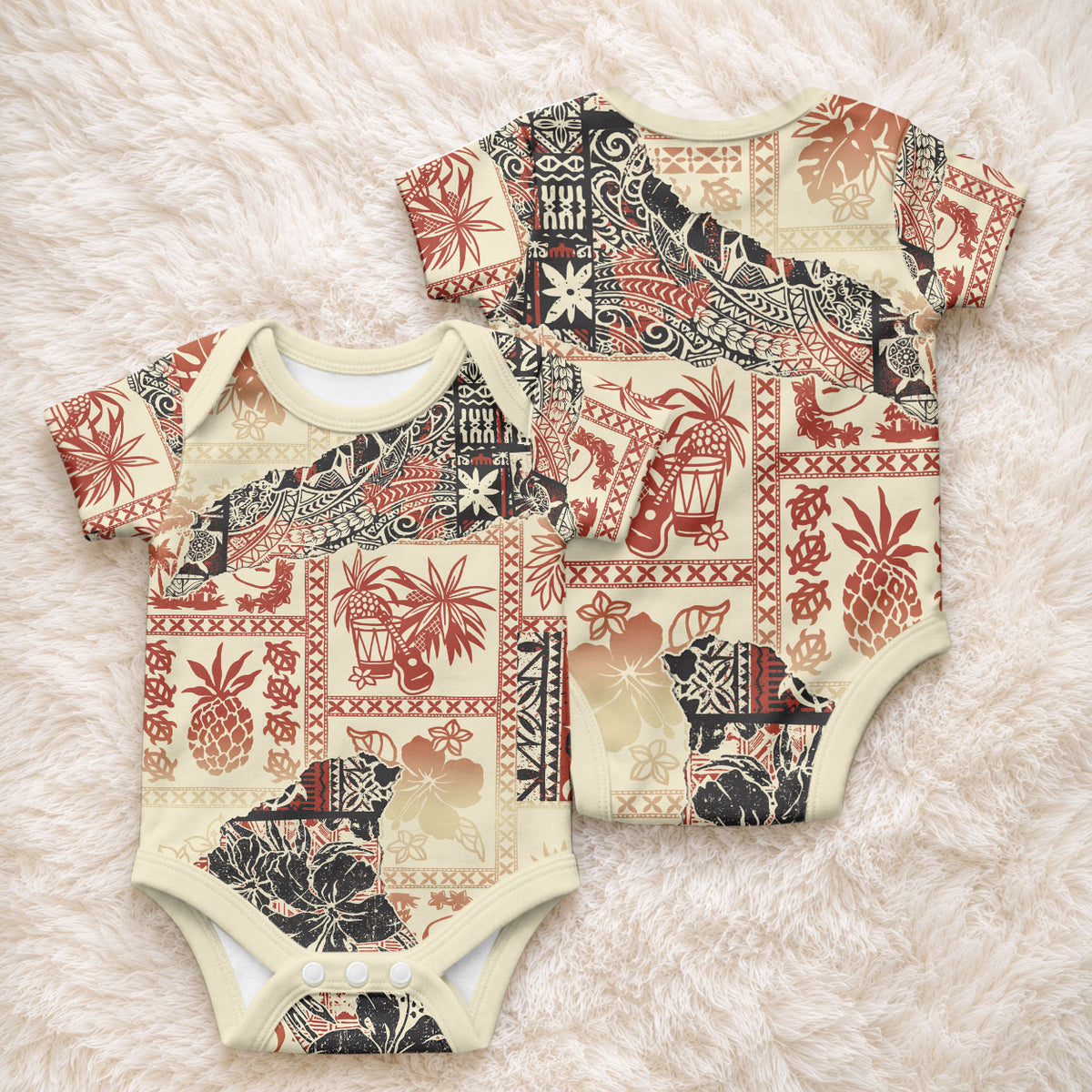 Hawaii Baby Onesie Aloha Tribal Pattern Beige Version LT9 - Polynesian Pride