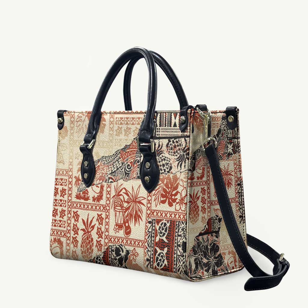 Hawaii Beige Version Leather Bag Aloha Tribal Pattern LT9 Beige - Polynesian Pride
