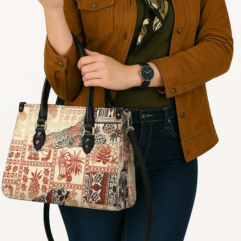 Hawaii Beige Version Leather Bag Aloha Tribal Pattern LT9 - Polynesian Pride