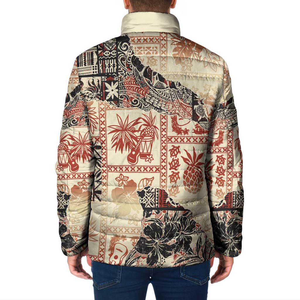 Hawaii Beige Version Padded Jacket Aloha Tribal Pattern LT9 - Polynesian Pride
