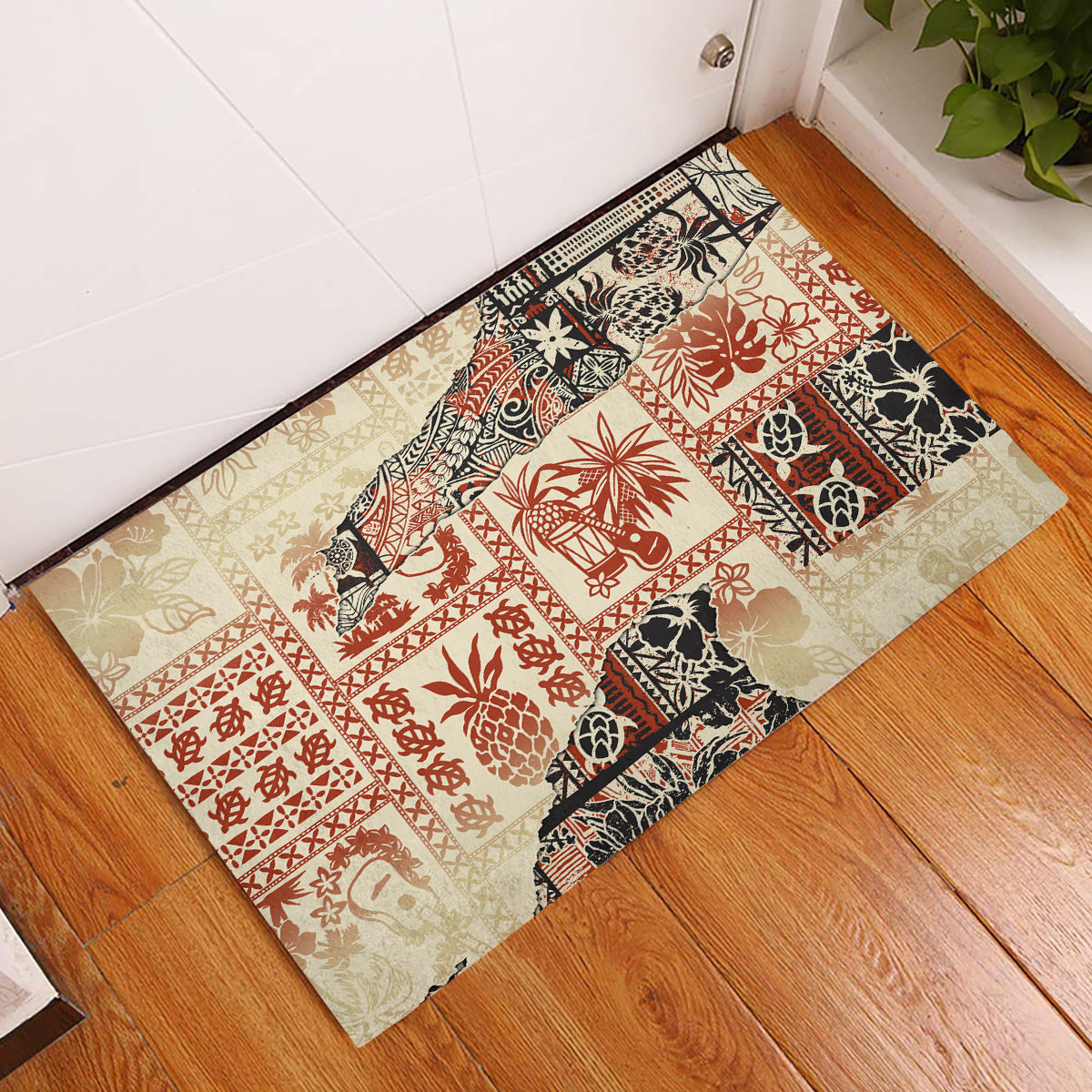 Hawaii Rubber Doormat Aloha Tribal Pattern Beige Version LT9 Beige - Polynesian Pride