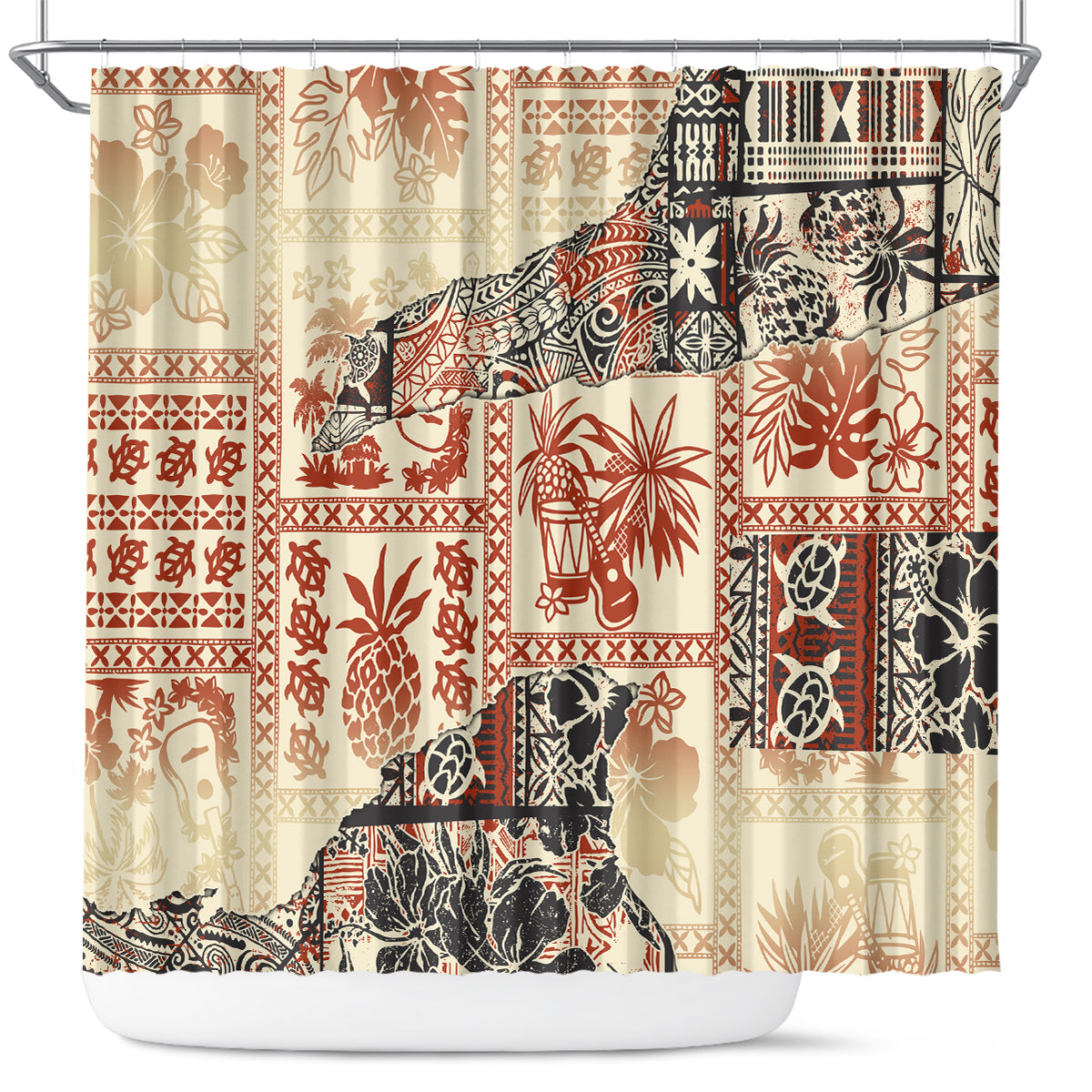 Hawaii Shower Curtain Aloha Tribal Pattern Beige Version LT9 Beige - Polynesian Pride