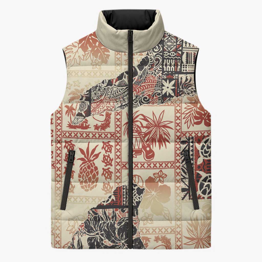 Hawaii Beige Version Sleeveless Puffer Jacket Aloha Tribal Pattern LT9 Unisex Beige - Polynesian Pride