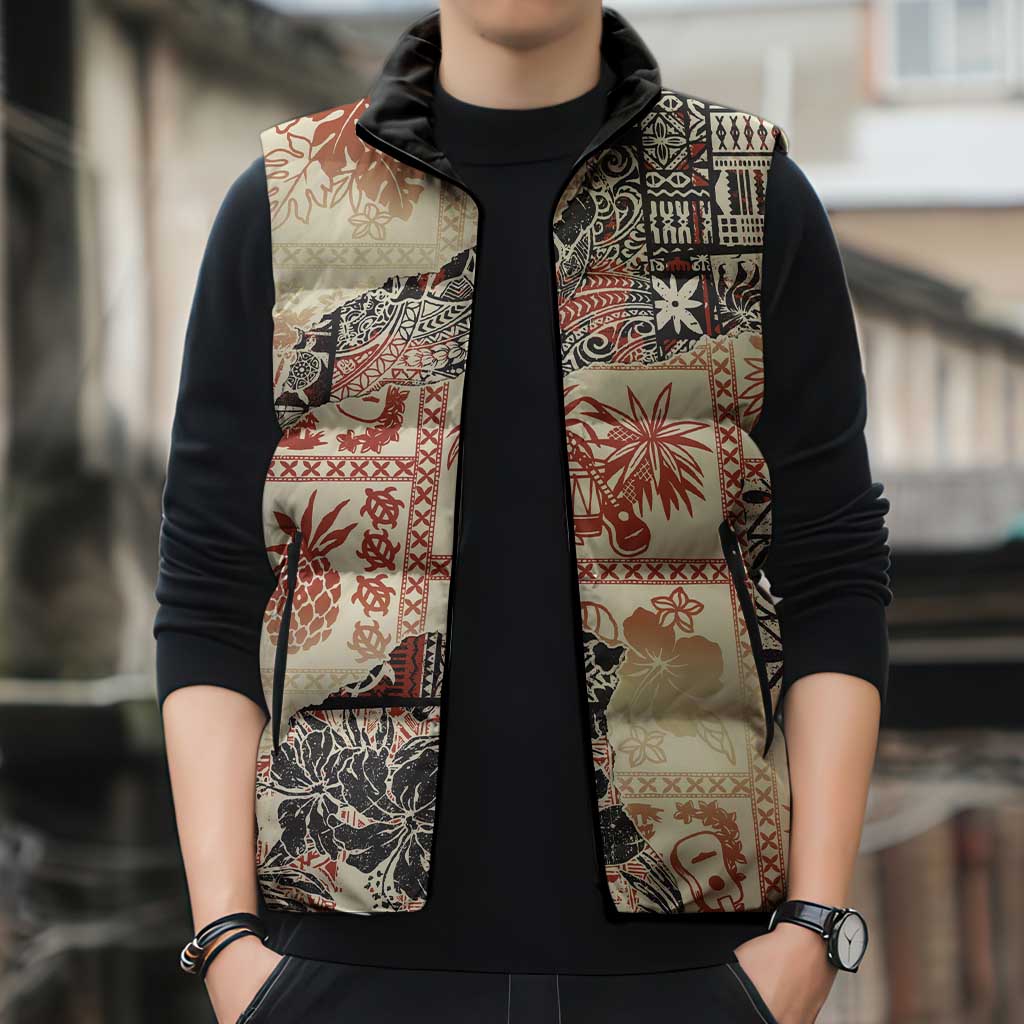 Hawaii Beige Version Sleeveless Puffer Jacket Aloha Tribal Pattern LT9 - Polynesian Pride