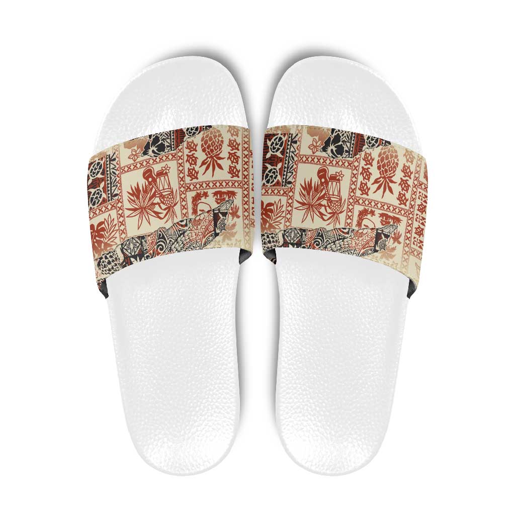 Hawaii Beige Version Slide Sandals Aloha Tribal Pattern LT9 Beige - Polynesian Pride
