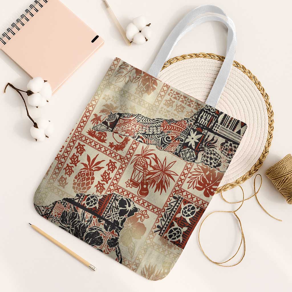 Hawaii Beige Version Tote Bag Aloha Tribal Pattern LT9 White Strap One Size Beige - Polynesian Pride