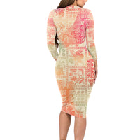 Hawaii Long Sleeve Bodycon Dress Aloha Tribal Pattern Sweat Pink Ombre LT9 - Polynesian Pride