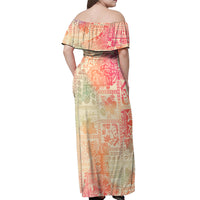 Hawaii Off Shoulder Maxi Dress Aloha Tribal Pattern Sweat Pink Ombre LT9 - Polynesian Pride