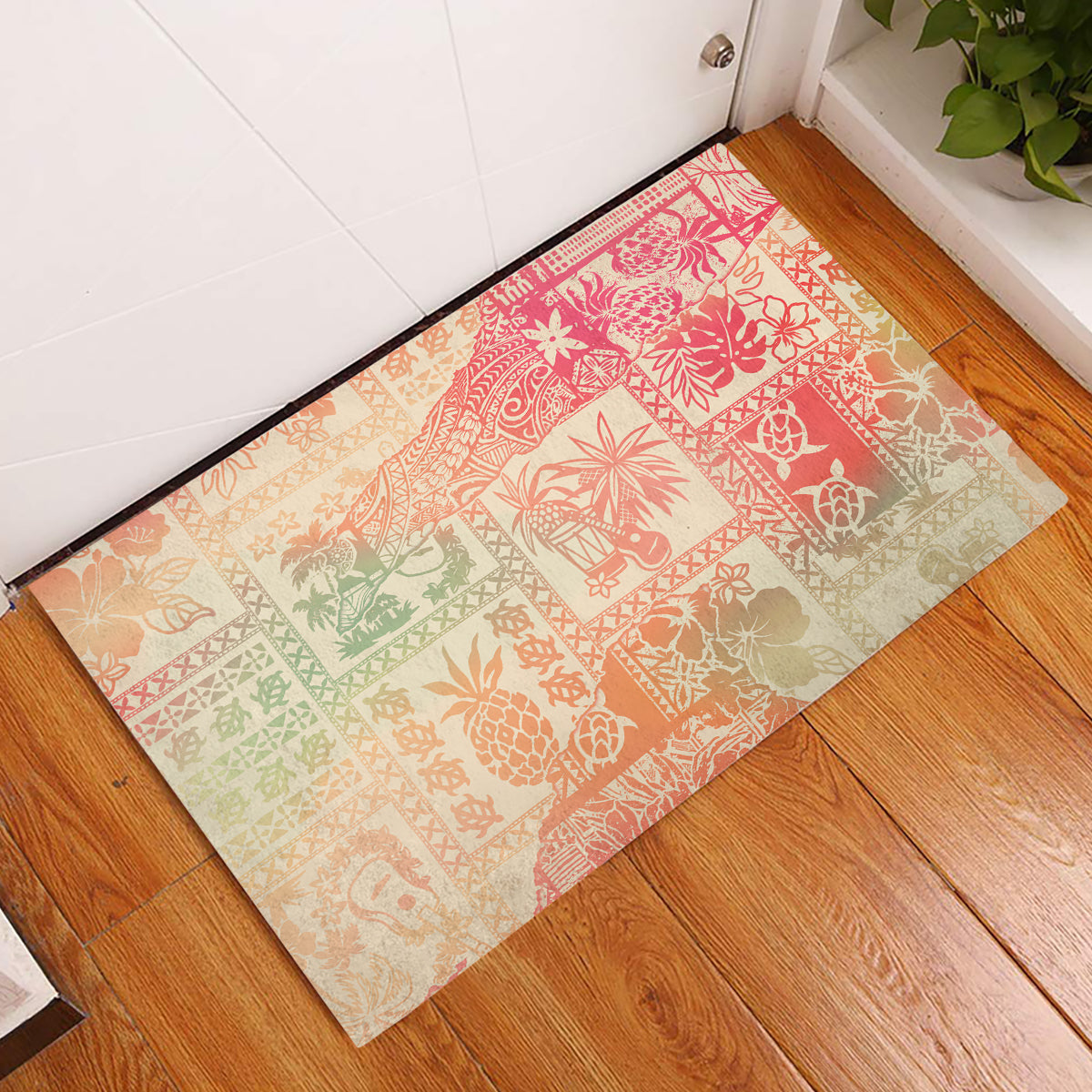 Hawaii Rubber Doormat Aloha Tribal Pattern Sweat Pink Ombre LT9 Pink - Polynesian Pride