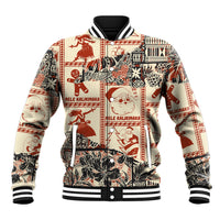 Aloha Hawaii Christmas Baseball Jacket Mele Kalikimaka Tapa Tribal Retro Style LT9 Unisex Beige - Polynesian Pride