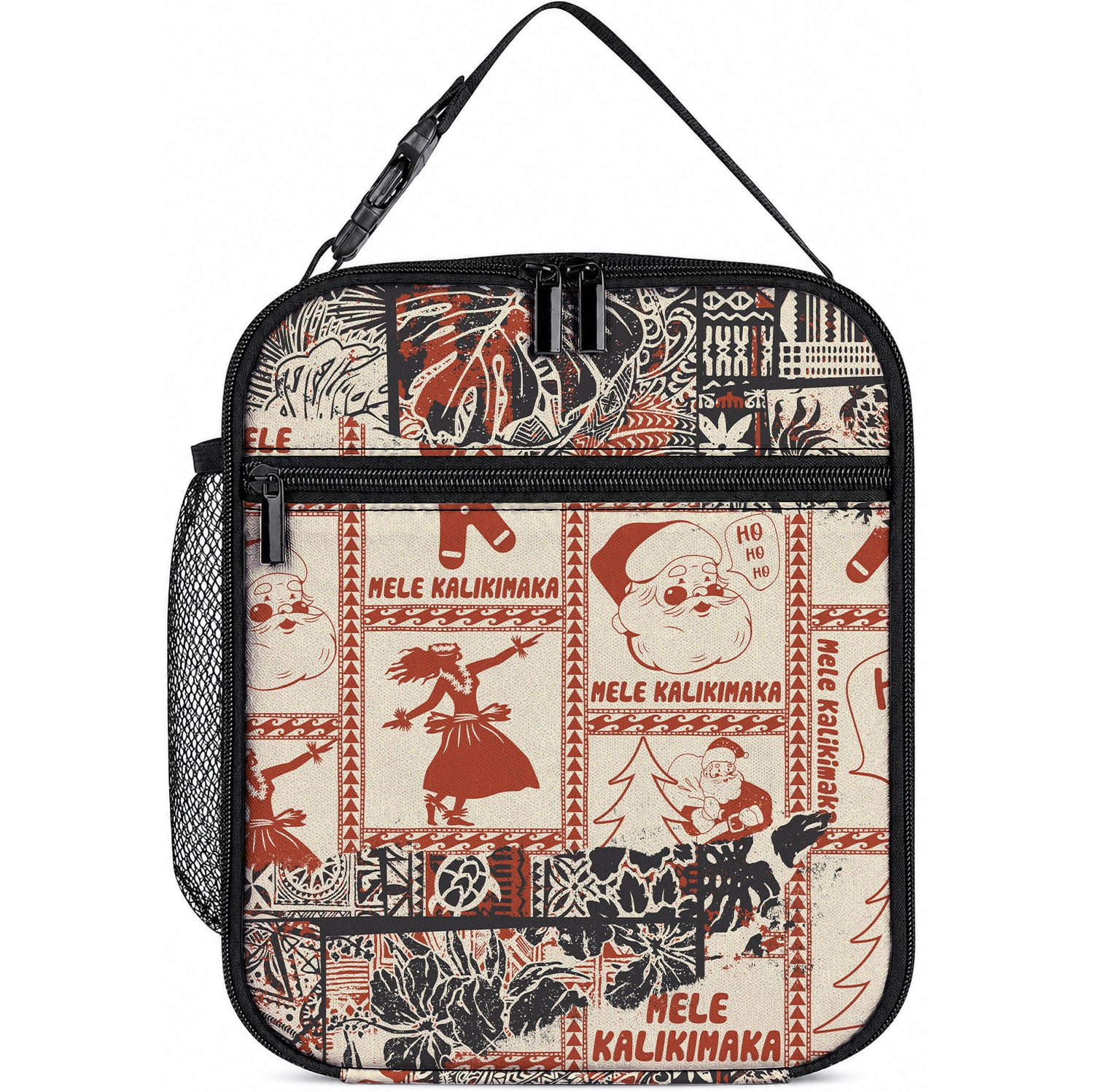 Aloha Hawaii Christmas Lunch Bag Mele Kalikimaka Tapa Tribal Retro Style LT9 10.2 × 8.3 × 4.3 inch Beige - Polynesian Pride