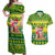 Cook Islands Christmas Couples Matching Off Shoulder Maxi Dress and Hawaiian Shirt Santa Beach Meri Kiritimiti LT9 Green - Polynesian Pride