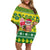 Cook Islands Christmas Off Shoulder Short Dress Santa Beach Meri Kiritimiti LT9 Women Green - Polynesian Pride