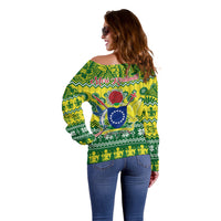 Cook Islands Christmas Off Shoulder Sweater Santa Beach Meri Kiritimiti LT9 - Polynesian Pride
