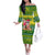 Cook Islands Christmas Off The Shoulder Long Sleeve Dress Santa Beach Meri Kiritimiti LT9 Women Green - Polynesian Pride