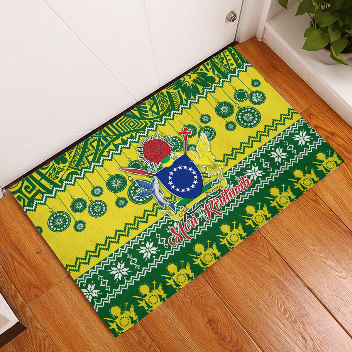 Cook Islands Christmas Rubber Doormat Santa Beach Meri Kiritimiti LT9 Green - Polynesian Pride