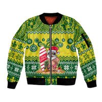 Cook Islands Christmas Sleeve Zip Bomber Jacket Santa Beach Meri Kiritimiti LT9 Unisex Green - Polynesian Pride
