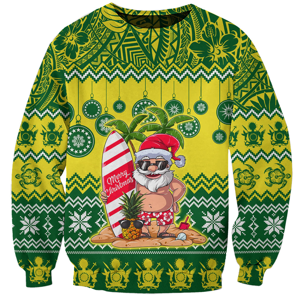 Cook Islands Christmas Sweatshirt Santa Beach Meri Kiritimiti LT9 Unisex Green - Polynesian Pride
