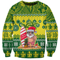 Cook Islands Christmas Sweatshirt Santa Beach Meri Kiritimiti LT9 Unisex Green - Polynesian Pride