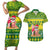 Personalised Cook Islands Christmas Couples Matching Short Sleeve Bodycon Dress and Hawaiian Shirt Santa Beach Meri Kiritimiti LT9 Green - Polynesian Pride