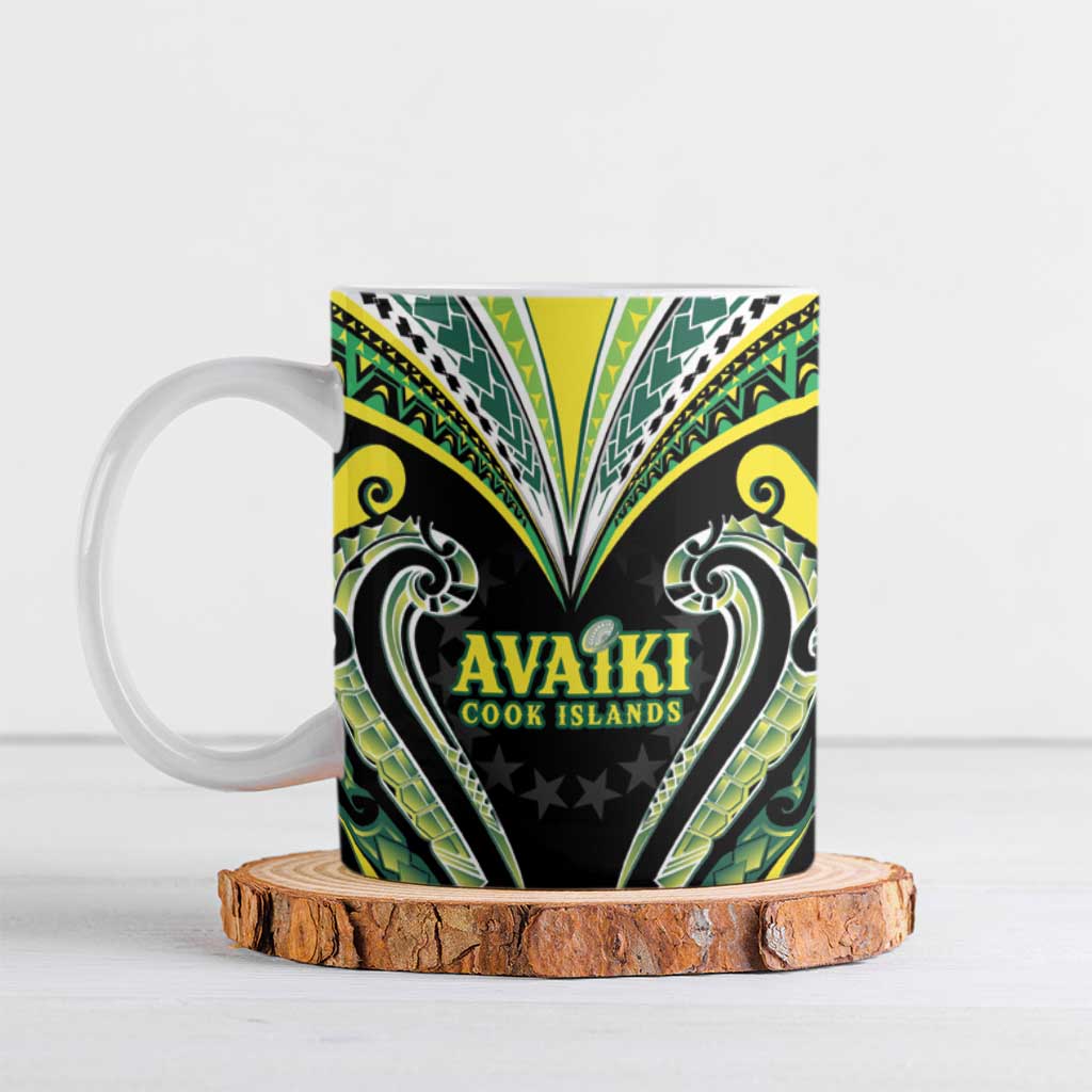 Custom Rugby Cook Islands Avaiki Ceramic Mug Black Kuki Airani Tribal Maori Inspired LT9 Black - Polynesian Pride