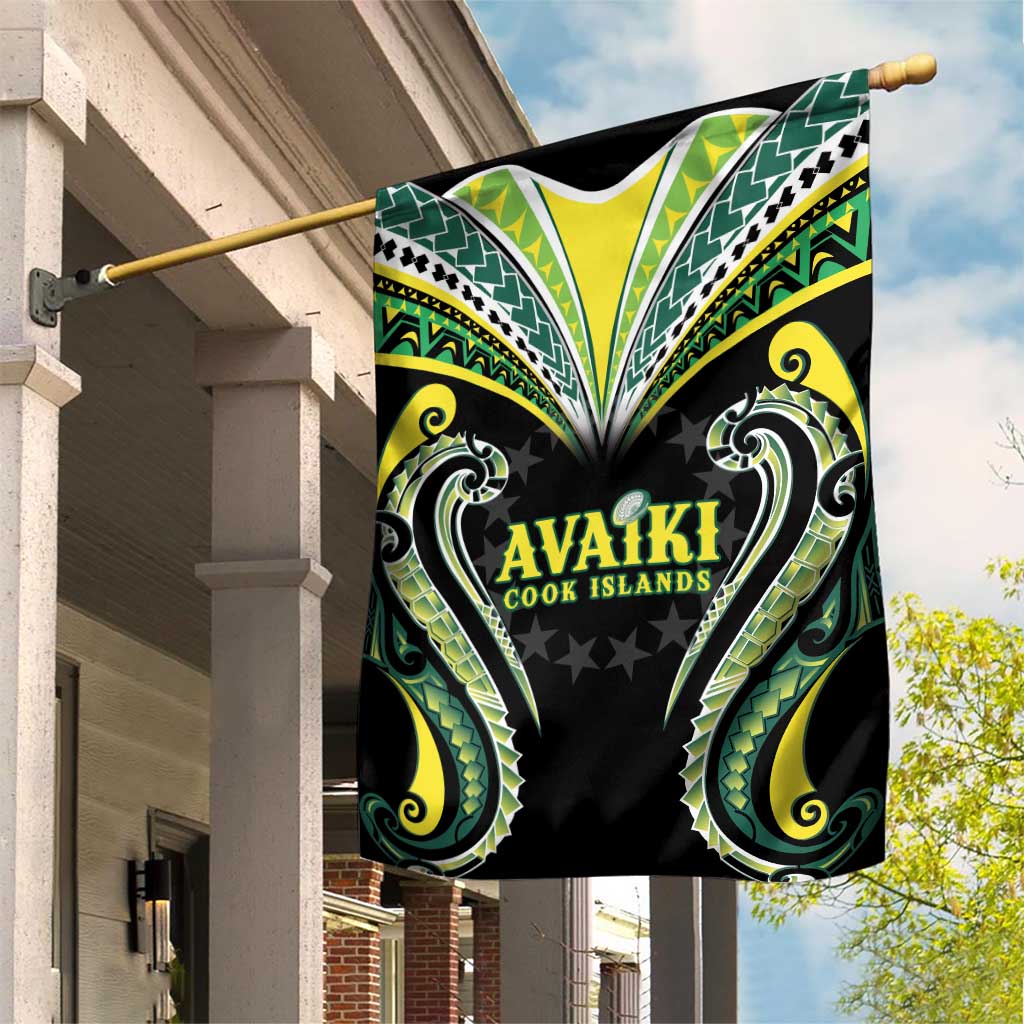 Rugby Cook Islands Avaiki Garden Flag Black Kuki Airani Tribal Maori Inspired LT9 House Flag Black - Polynesian Pride