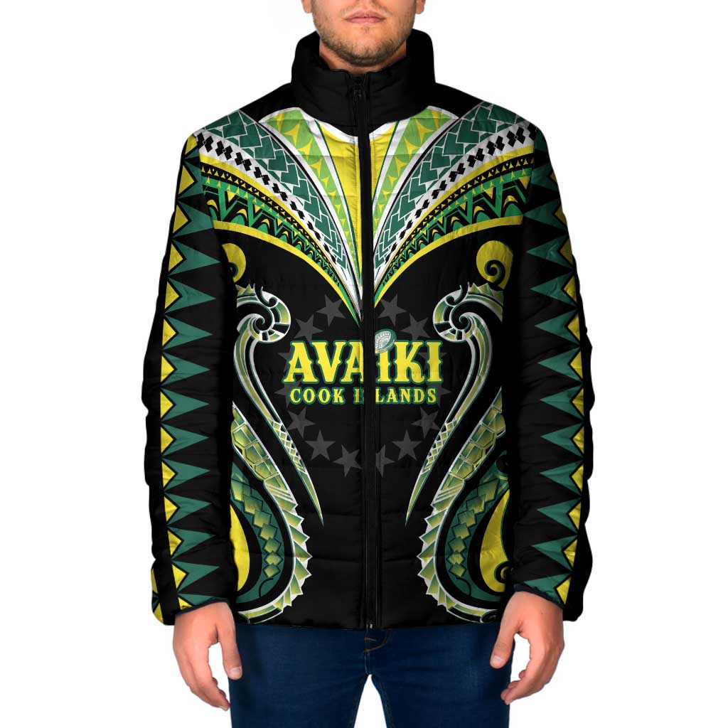 Custom Rugby Cook Islands Avaiki Padded Jacket Black Kuki Airani Tribal Maori Inspired LT9 Men Black - Polynesian Pride