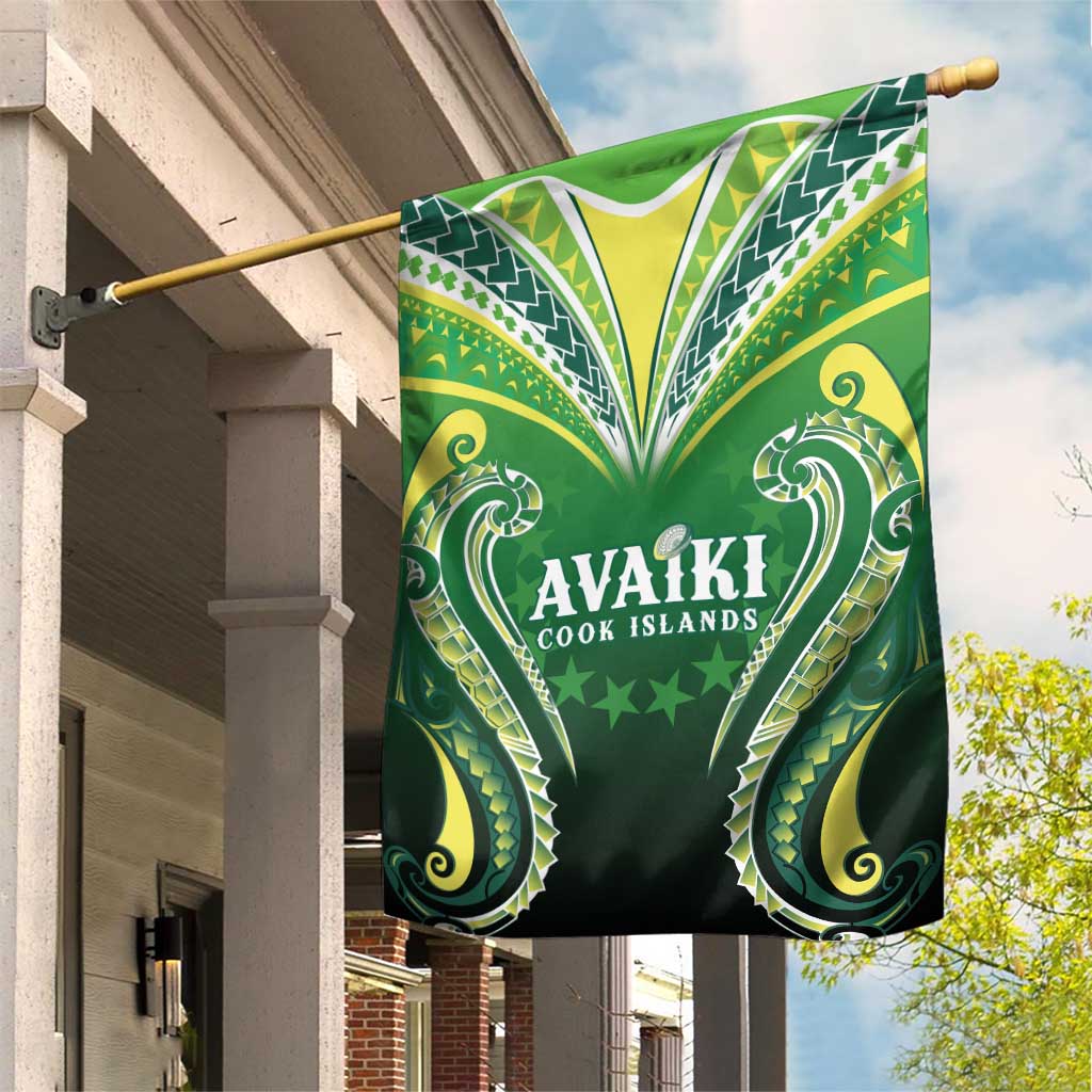 Rugby Cook Islands Avaiki Garden Flag Green Kuki Airani Tribal Maori Inspired LT9 House Flag Green - Polynesian Pride