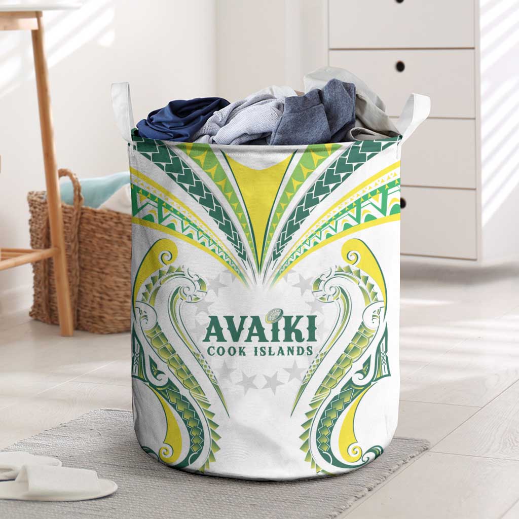 Rugby Cook Islands Avaiki Laundry Basket White Kuki Airani Tribal Maori Inspired LT9 White - Polynesian Pride