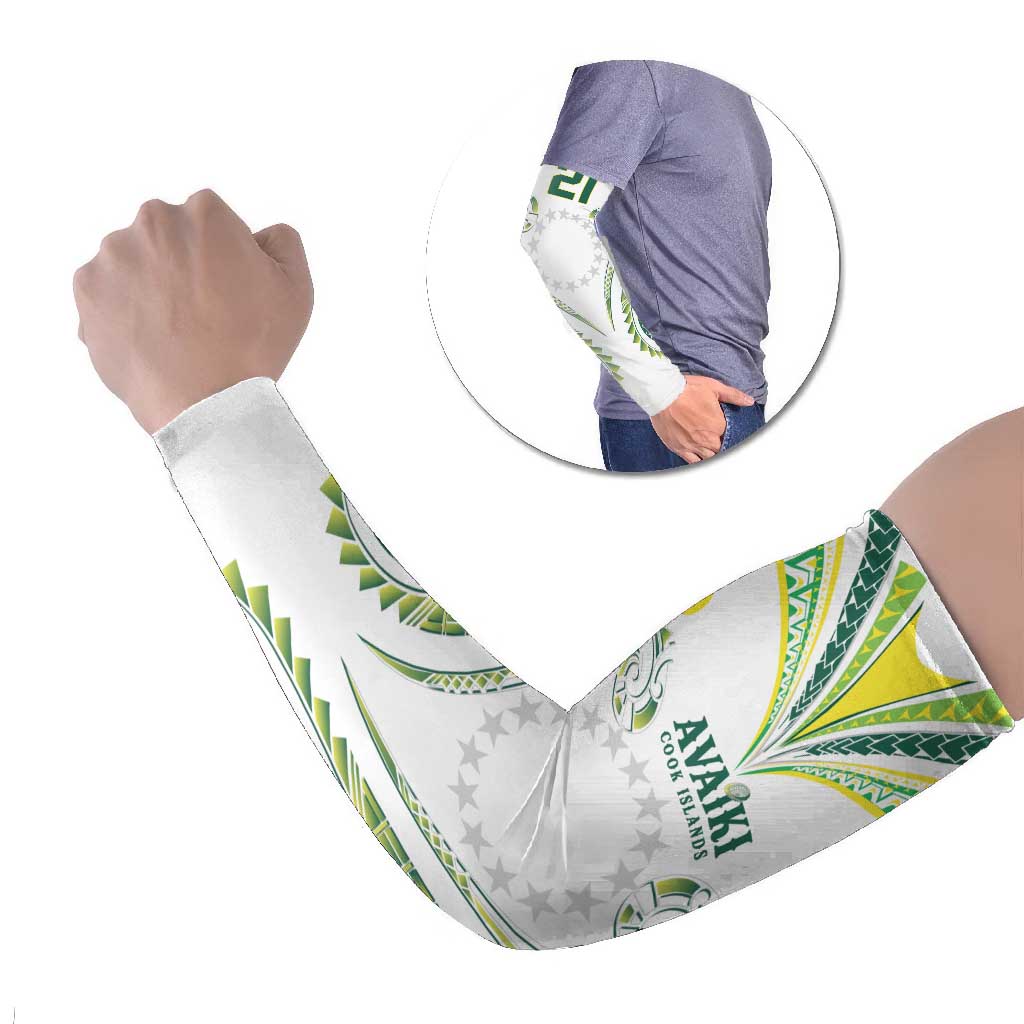 Custom Rugby Cook Islands Avaiki Arm Sleeves White Kuki Airani Tribal Maori Inspired LT9 Set of 2 White - Polynesian Pride