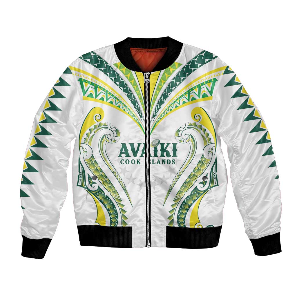 Custom Rugby Cook Islands Avaiki Bomber Jacket White Kuki Airani Tribal Maori Inspired LT9 Unisex White - Polynesian Pride