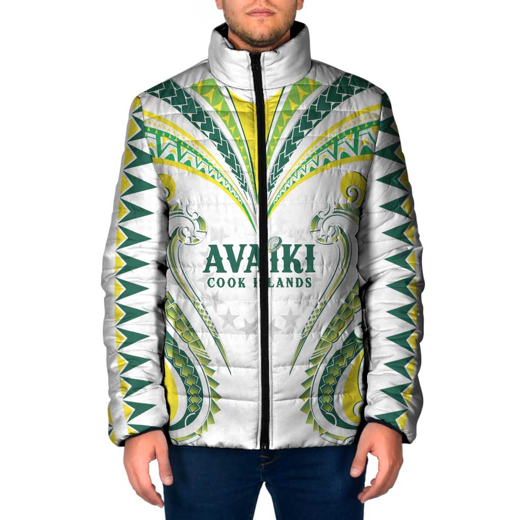 Custom Rugby Cook Islands Avaiki Padded Jacket White Kuki Airani Tribal Maori Inspired LT9 Men White - Polynesian Pride