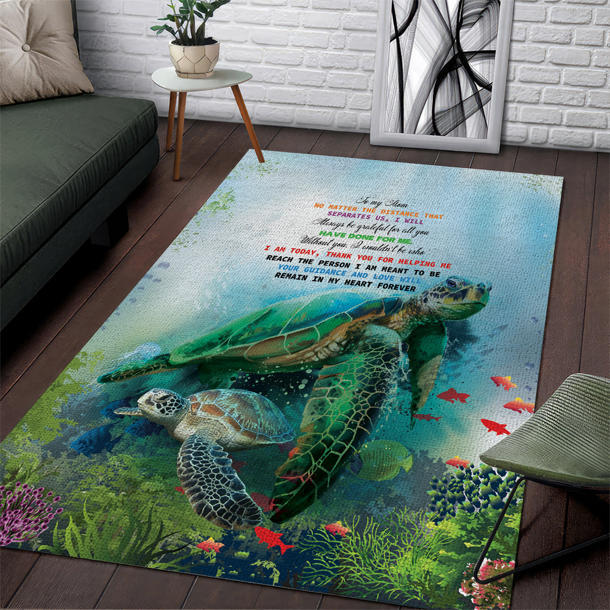 Polynesia Mother's Day Area Rug Magnificent Sea Turtle Of Love and Gratitude LT9 Blue - Polynesian Pride