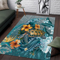 Sea Turtle In The Ocean Area Rug with Polynesian Pattern Arty Style LT9 Blue - Polynesian Pride