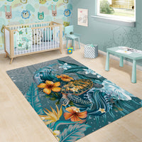 Sea Turtle In The Ocean Area Rug with Polynesian Pattern Arty Style LT9 - Polynesian Pride