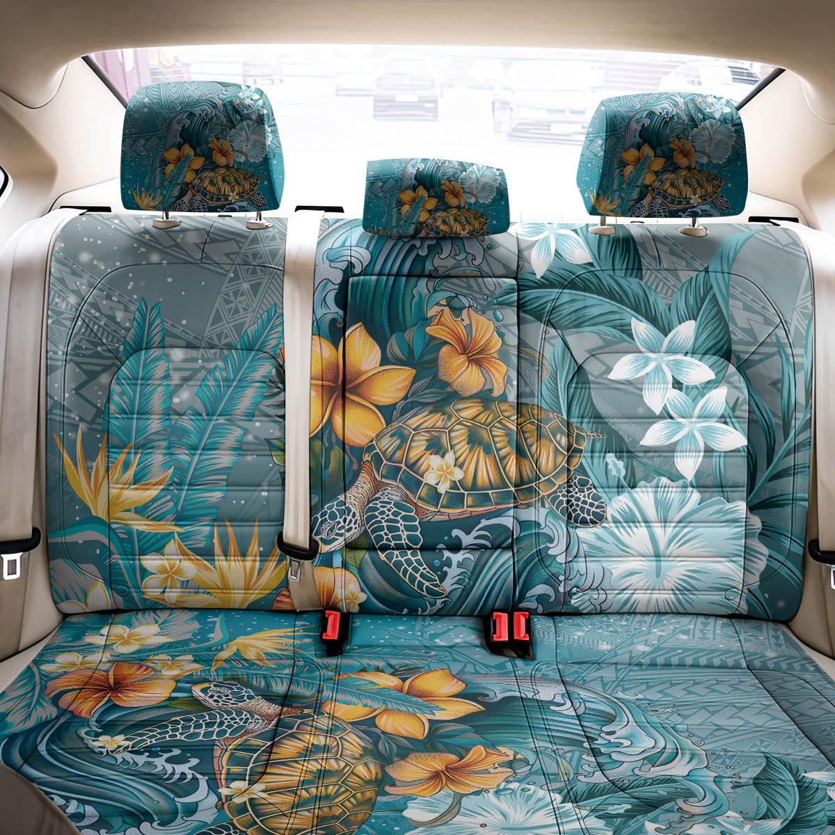 Sea Turtle In The Ocean Back Car Seat Cover with Polynesian Pattern Arty Style LT9 - Polynesian Pride