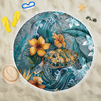 Sea Turtle In The Ocean Beach Blanket with Polynesian Pattern Arty Style LT9 One Size 150cm Blue - Polynesian Pride