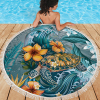 Sea Turtle In The Ocean Beach Blanket with Polynesian Pattern Arty Style LT9 - Polynesian Pride