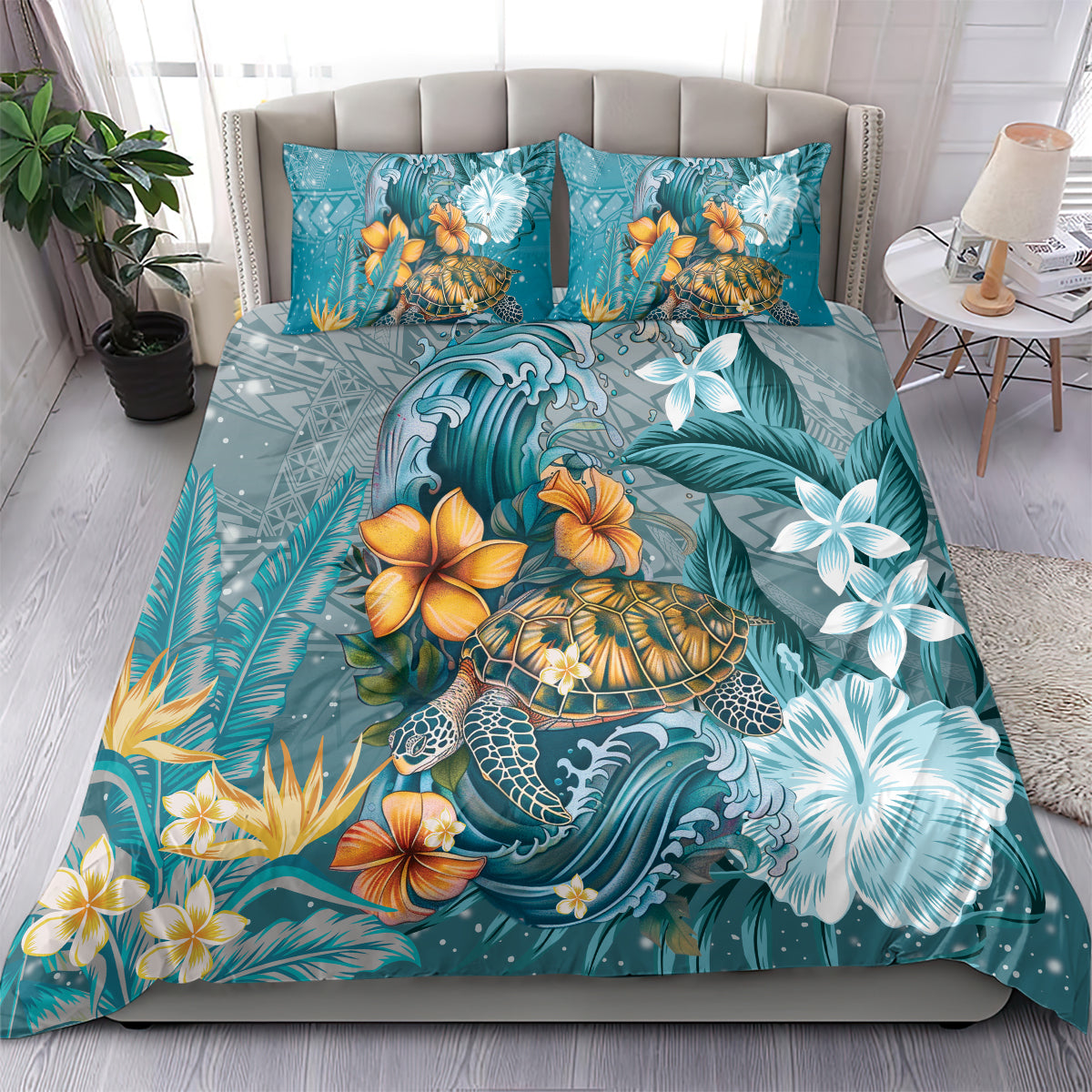 Sea Turtle In The Ocean Bedding Set with Polynesian Pattern Arty Style LT9 - Polynesian Pride
