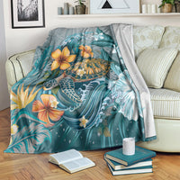 Sea Turtle In The Ocean Blanket with Polynesian Pattern Arty Style LT9 Blue - Polynesian Pride