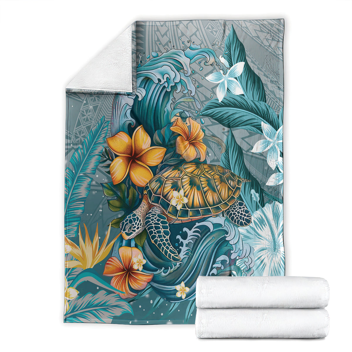 Sea Turtle In The Ocean Blanket with Polynesian Pattern Arty Style LT9 - Polynesian Pride
