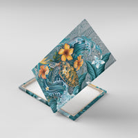 Sea Turtle In The Ocean Canvas Wall Art with Polynesian Pattern Arty Style LT9 With Frame Blue - Polynesian Pride