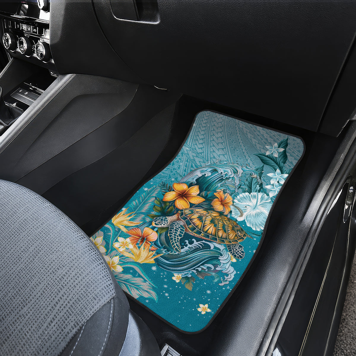 Sea Turtle In The Ocean Car Mats with Polynesian Pattern Arty Style LT9 - Polynesian Pride