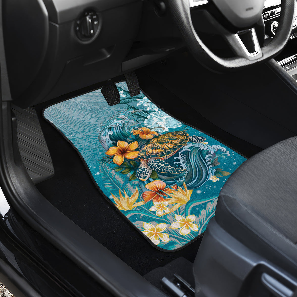 Sea Turtle In The Ocean Car Mats with Polynesian Pattern Arty Style LT9 - Polynesian Pride