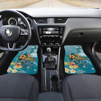 Sea Turtle In The Ocean Car Mats with Polynesian Pattern Arty Style LT9 Set 2pcs - Front Blue - Polynesian Pride
