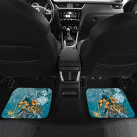 Sea Turtle In The Ocean Car Mats with Polynesian Pattern Arty Style LT9 Set 2pcs - Back Blue - Polynesian Pride