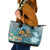 Sea Turtle In The Ocean Leather Tote Bag with Polynesian Pattern Arty Style