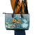 Sea Turtle In The Ocean Leather Tote Bag with Polynesian Pattern Arty Style